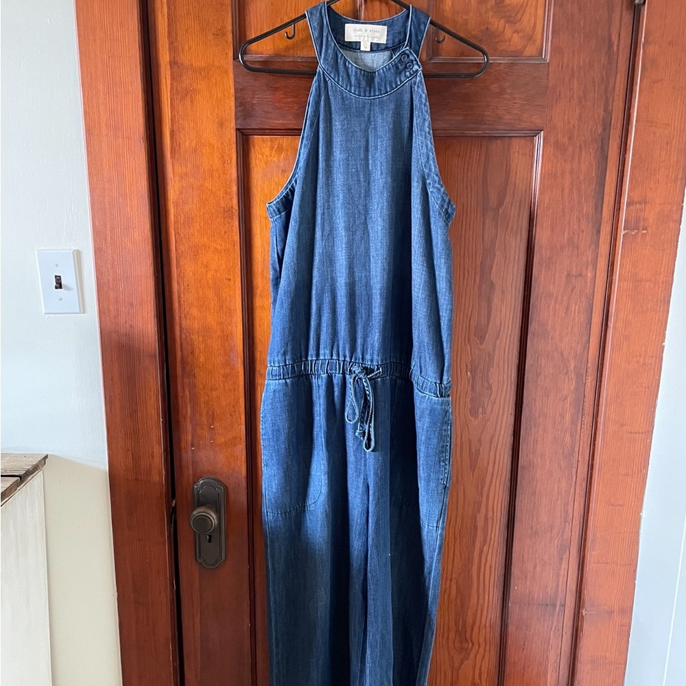 Cloth & Stone Blue Denim Halter Sleeveless Jumpsuit